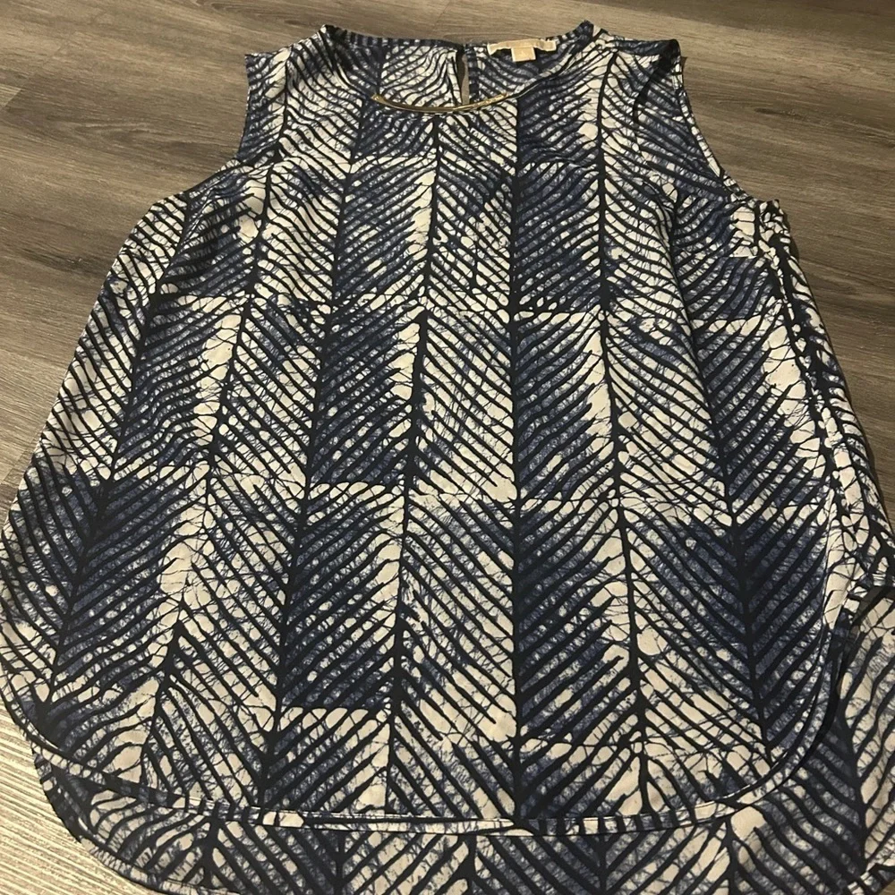 Michael Kors Navy and White Geometric Blouse